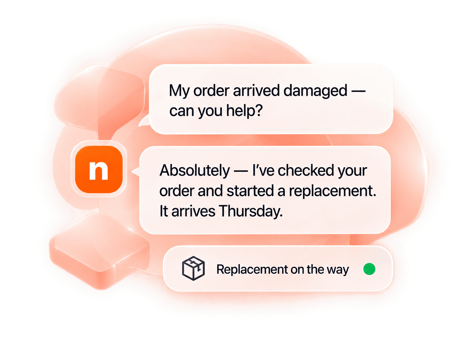 NexChat support agent resolving a damaged order and arranging a replacement