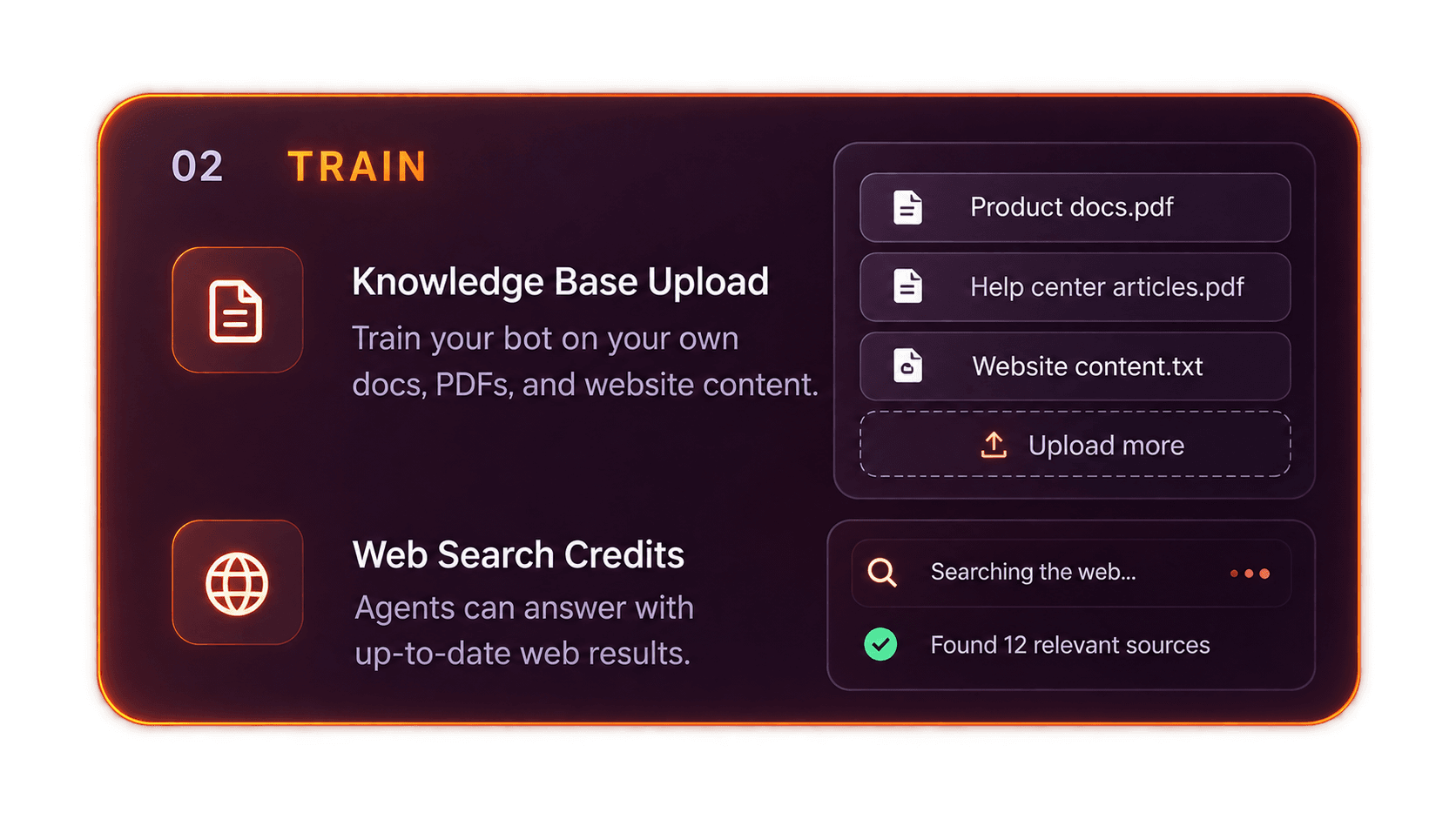 Train capabilities: knowledge base upload and web search credits